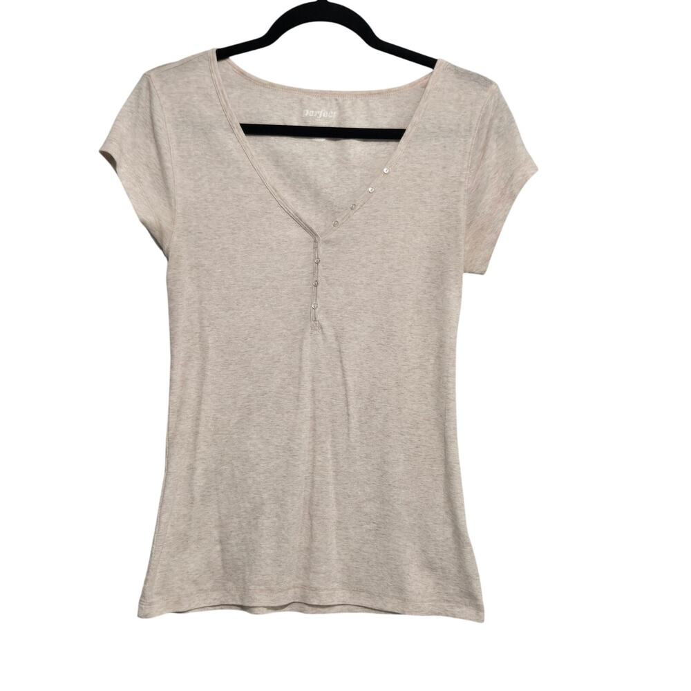 Perfect Womens Y2K Normcore Fitted Henley Top Size M Preppy Academia‎ Timeless